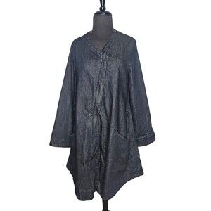 PRAIRIE UNDERGROUND Blue Jacket Small Organic Cotton Asymmetric Zip Mid Length